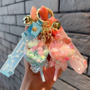 Acrylic Small Accessories Cute Lollipop Bubble Beads Oil filled Liquid Sand Drift Bottle Cartoon Pattern Keychains