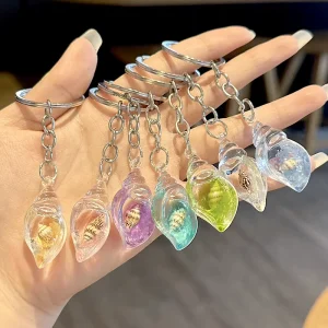 Acrylic Transparent Simulated Luminous Conch Metal Keychain DIY Couple Car Backpack Charm Keychain for Promotion Gift