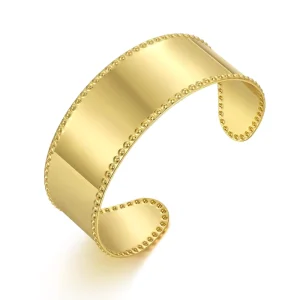 Adjustable 14K Gold Plated Brass Geometric Cuff Bracelets for Women Open Statement Wide Bangles Eco Friendly Fashion