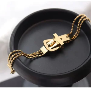 Adjustable 18K Gold Plated Punk Style Stainless Steel Bracelet with Waistband Buckle Women’s Fashion Bangles Jewelry