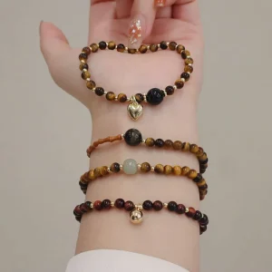 Adjustable 4.5MM Tiger Eye Bracelet Heart Beads Jade Bracelet Gemstone Natural Stone Bracelet for Women
