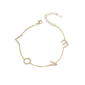Adjustable 925 Sterling Silver Love Shape Bracelet Letter Bracelet for Woman