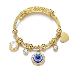 Adjustable Blue Eye Evil Eye Bracelet Crystal Stainless Steel Twist Bangle Charm Bracelet