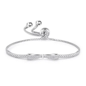 Adjustable CZ Bowknot Pendant Jewellery Gift Link Chain Bangle Charm Bracelet for Women Lady Girls