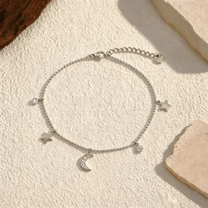 Adjustable Chain Gold Plated Zircon Bracelet for Women Moon Star Jewelry Pvd Charm Bracelet Stainless Steel Jewelry
