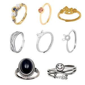 Adjustable Copper Rings for Women With PearlZircon & Black Onyx Luxury Cute & Vintage Style Finger for Daily Wear & Gifting
