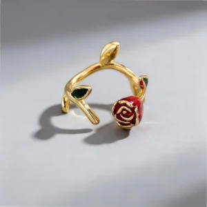 Adjustable Gold Plated Brass Ring Enamel Flower Design Costume Jewelry Free Size Rings for Party Accessories