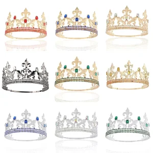 Adjustable King Crown Alloy Male Hair Tiara Unisex Rhinestone Prince Crown