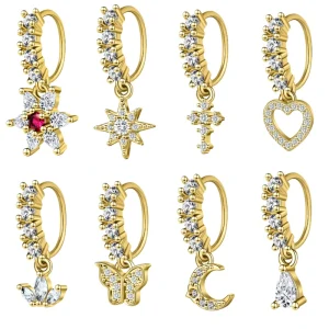Adjustable Open Nose Rings Piercing Studs with Shiny Stone Cross Butterfly Design Nose Piercing Jewelry