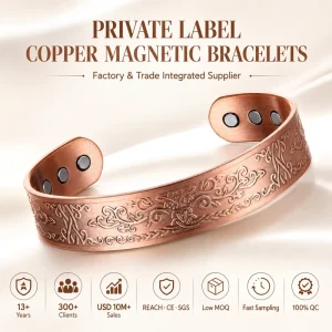 Adjustable Pure Copper Magnetic Bangle Fashion Cuff Bracelet Women Men Pain Relief Therapy Jewelry Custom