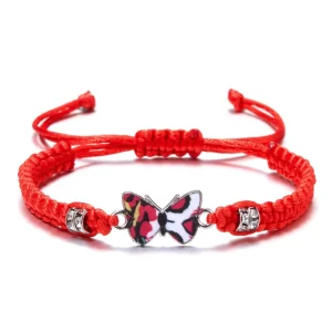 Adjustable Rope Butterfly Cute Charm Bracelet Hand Woven Friendship Couple Bracelet for Women Girl