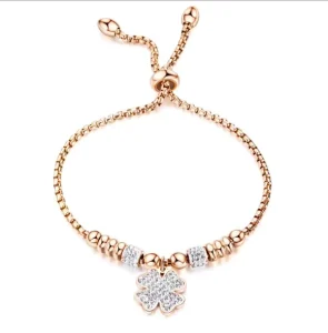 Adjustable Stainless Steel Four Leaf Clover Charm Bracelet for Women