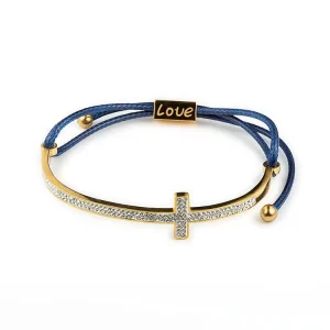 Adjustable Steel Bracelet Stainless Steel Cross CZ Stone Zirconia Love Leather Bracelet