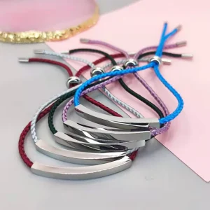 Adjustable String Bracelet Personalized Gift Logo Printing Stainless Steel DIY Tube Charm Couple Bracelet