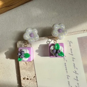 Adorable Blueberry Cream Simulation Food Cake Earrings Fun DIY Sweet Dessert Stud Earrings for Students Womens Accessories