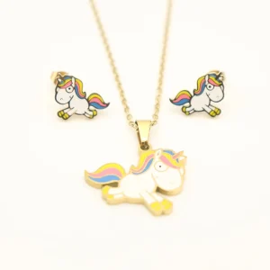 Adorable Cartoon Character Stainless Steel Fashion Jewelry Sets for Women Girls Children Stylish Earrings and Necklace