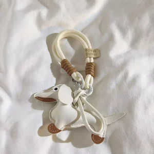Adorable Cartoon Dachshund PU Leather Keychain Sturdy Waterproof Pet Shape Pendant for Backpack Car Key & Phone Hanging Decor