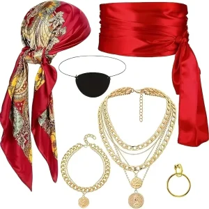 Adult Men Women Carnival Halloween Ball Party Cosplay Pirate Costume Accessories Unisex Headscarf Belt Necklace Bracelet Set