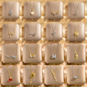 Aesthetic Clavicle Stainless Necklace Women’s Fashion Zirconia Pendant Dainty Jewelry Necklaces