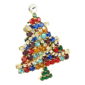 Aesthetic Rhinestone Studded Christmas Tree Designer Brooch Pins