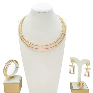 African 3 Tones Color Jewelry Sets African Fashion Jewelry Gold Plated Necklace for Women
