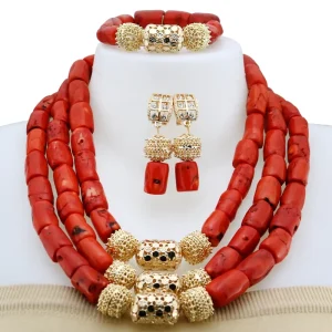 African Bridal Coral Beads Real Coral Pendant Jewelry Set Copper Gold Accessory Jewelry Set YL3118