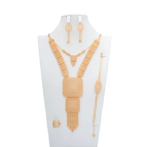 African Costume Big Dubai Jewelry Sets 18K Gold Plated Fashionable Brass for Wedding Party Gifts Following Islam Religious Type