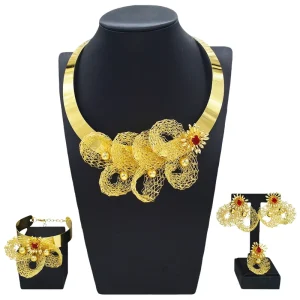 African Dubai style Gold Necklace Set Exquisite Handmade Geometric Bridal Wedding Set MY19435