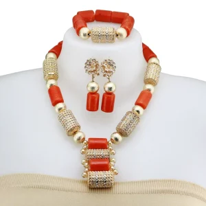 African Traditional Wedding Jewelry Set Gold Plated Rose Design for African Wedding and Party Wear YL138
