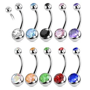 Agate Sphere 316L Stainless Steel Gold Plated External Thread Belly Button Ring for Engagement & Wedding 10mm