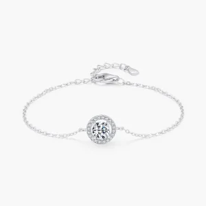 Ailmay 925 Sterling Silver Fashion 1Ct Round Sparkling CZ Link Chain Charm Bracelet For Women Wedding Statement Fine Jewelry