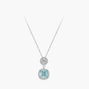 Ailmay 925 Sterling Silver Luxurious Aquamarine Sparkling Ice Flower Cut Zircon Teardrop Necklace For Women Wedding Trendy Jewel
