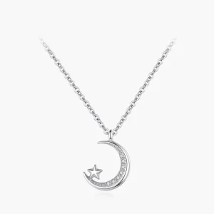 Ailmay Fashion 925 Sterling Silver Moonlight Little Star CZ Pendant Necklace for Women Girls Party Accessories Jewelry