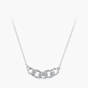 Ailmay Fashion Charm Chain Shape Clear Zircon Pendant Necklace for Women Girls Party Accessories 925 Sterling Silver Jewelry