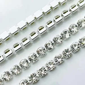 All Size 1.5MM 8MM Loose Rhinestone Claw Chain With Silver And Gold Base Glass Crystal Cup Chain DIY Clothes Bags Shoes