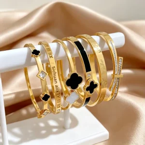 All-Titanium Stainless Steel Light-luxury Electroplated Shell Inlaid Unisex Gift Bracelet European American Instagram Style