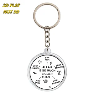 Allah Is so Much Bigger Than Inspirational Acrylic Keychain Transparent Pendant with Faith Based Message & Icons