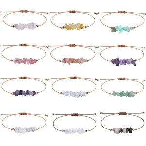 Alloy Bohemia Style Tiger Eye Amethyst Beach Bracelet Asymmetrical Gravel Raw Stone Braided Wax Gold