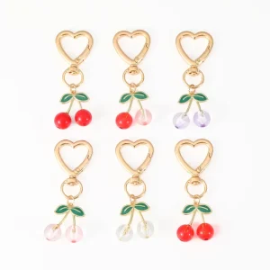 Alloy Cherry Heart Keychain Cute Fruit Charm Bag Pendant Custom Logo Girls Fashion Jewelry Gift