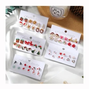 Alloy Christmas Stud Earring Set with Santa Claus, Snowman, and Christmas Tree Designs for Women