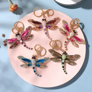 Alloy Crystal Dragonfly Metal Keychain Charms Enamel Jewelry Women Car Bag Accessories Dragonfly Rhinestone Keychain