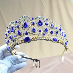 Alloy Crystal Rhinestone Tiara Crown Rose Gold Set with Diamond for Bride Wedding Engagement Hair Accessories
