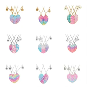 Alloy Double Heart Necklace Set BFF Magnetic Best Friends Necklace for 2 Couple Jewelry