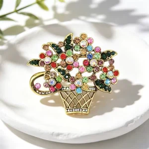 Alloy Enamel Flower Basket Brooch & Niche Suit Cardigan Pin Women’s Party Wedding Engagement Gift Jewelry