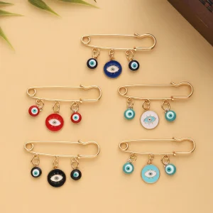 Alloy Evil Eye Safety Pin Brooch Multi Color Optional Metal Craft Fashion Clothing Decorative Pin Ornament