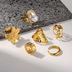 Alloy Fashionable Flower Ring Set Women Anniversary Light Luxury Niche Advanced Jewelry Gold Plated