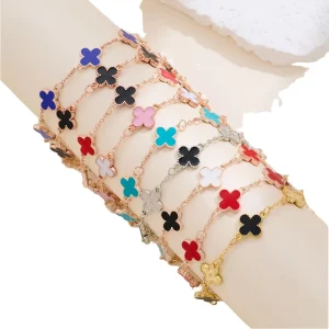 Alloy Five leaf Clover Four leaf Clover Beaded Charm Bracelets Luxury High End Women’s Students New Fashion Accessory