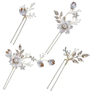 Alloy Flower Bridal Hair Pin Crystal Handmade Pearl Bridal Hairpins