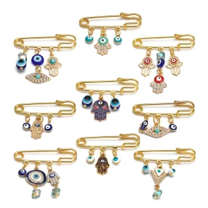 Alloy Gold Plated Diamond Studded Nazar Palm Brooch for Women Elegant Minimalist Collar Pin for Wedding Engagement Party Gift