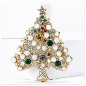 Alloy Hard Enamel 3D Water Drop Pearl Christmas Tree Pin Fashionable and Versatile Women’s Clothing Brooch Accessory Pin
